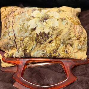 1950s Tapestry Handbag W/ Red Lucite Handles